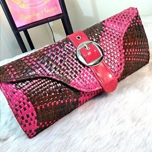 Pink and Brown Woven Clutch